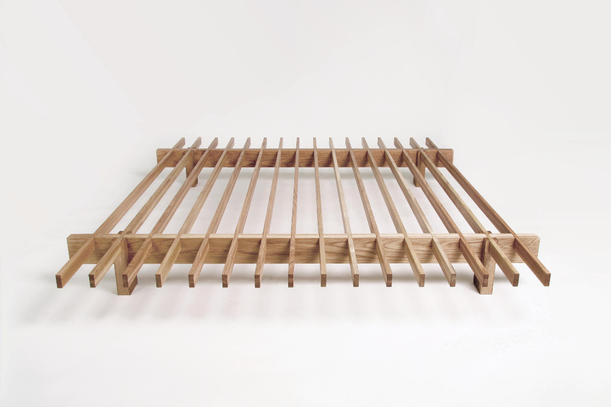 Minimalistic minimalism bedframe for futon mattresses by Olli Karvonen.