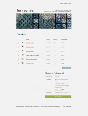 Webshop layout design and coding for Terraviiva. They make beautiful handcrafted ceramic tiles with ornaments in rich variety of colors and now sell them all over the world. Ceramics by Minna Komulainen. Made by Olli Karvonen