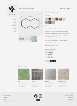 Webshop and website for Kaoli, based on the layout designed by the owner Casper Tuomaala. Made by Olli Karvonen.